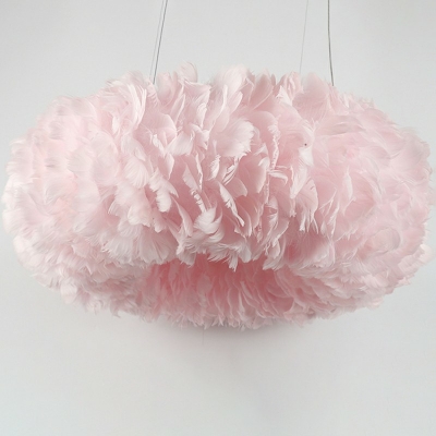 Stylish Minimalist Donut Shaped Pendant Feather Bedroom Chandelier Lighting in Pink