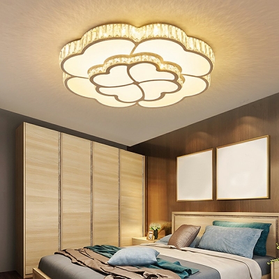 White Flower Ceiling Mount Light Fixture Modern Crystal LED Ceiling Lighting for Living Room