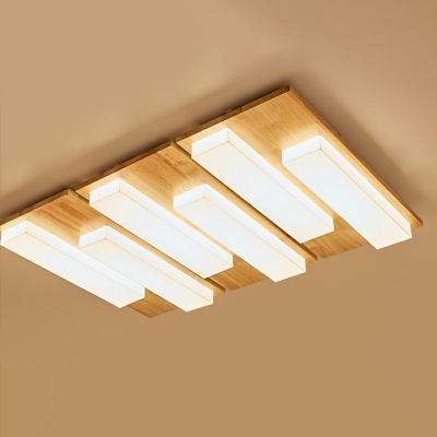 Wooden Linear Semi Flush Chandelier 3 Inchs Height Cartoon Ceiling Light for Living Room
