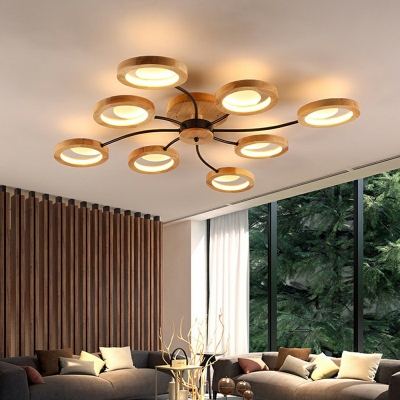 Wooden Sputnik Flush Mount Ceiling Light Post Modern Metallic Led Flush Lighting in Natural Light