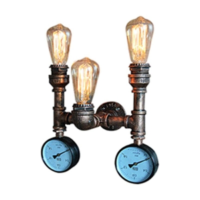 Wrought Iron Wall Sconces 3 Lights Trident Pipe Sconce Light for Corridor Balcony for Rust