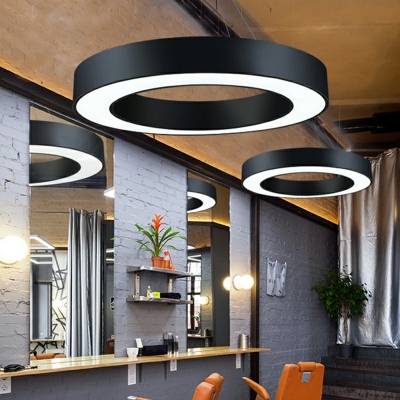 1 Light LED Hollow Office Pendant Lamp Metal Round Pendant in Black