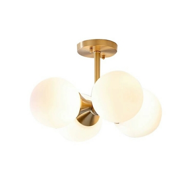 4 Lights Globe Flush Ceiling Light Simple Style Opal Glass Ceiling Lamp in Gold for Bedroom
