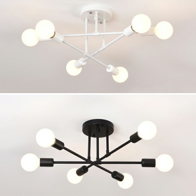 6 Lights Industrial Style Wrought Iron Spider Ceiling Light Semi Flush Mount Lamp for Dining Room