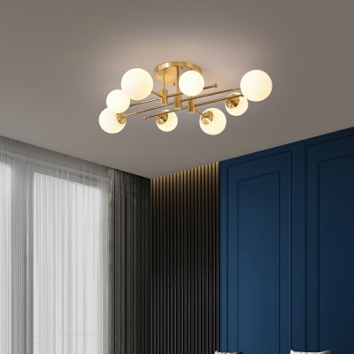 American Simplicity Gold Semi Flush Ceiling Light Glass Lampshade for Indoor Lighting