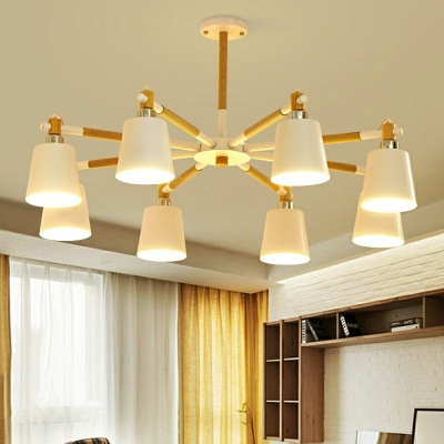 Barrel Shape Chandelier Light with Radial Design Wooden Led Modern Ceiling Pendant Light