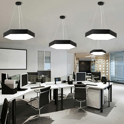 Black Hexagon Ceiling Lamp Novelty Modern in White Light LED Acrylic Suspension Pendant Light