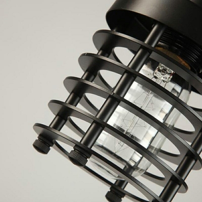Black Single Light Ceiling Hanging Lantern Industrial Iron Cylindrical Cage Pendant Light for Bistro