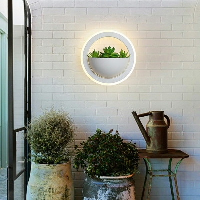 Circle Nordic LED Wall Mounted Light Creative Green Plant Wall Lamp for Corridor in White