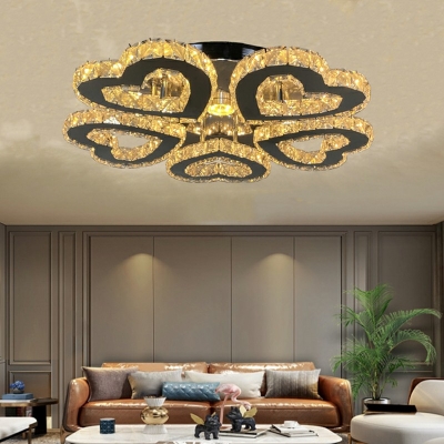Contemporary Chrome Ceiling Mount Light Fixture Crystal Heart LED Close To Ceiling Lighting for Bedroom