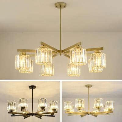 Crystal Chandelier Light Modern Iron Cylinder Ceiling Chandelierfor Dining Room