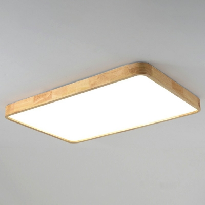 Geometric LED Flush Mount Light Asian Style Wood Acrylic 2 Inchs Height Ceiling Lamp for Bedroom
