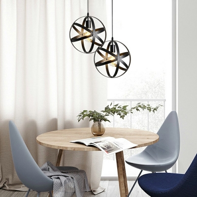 Geometric Metal Black Cage Hanging Pendant Light Industrial Style Lighting Fixture for Cafe Shop