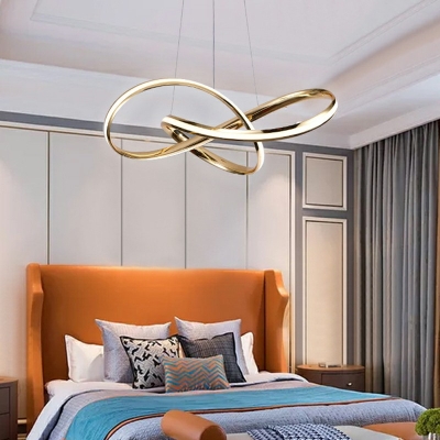 Gold Twisting Metal Pendant Lamp Simplicity LED Ceiling Chandelier Light with Arcylic Shade