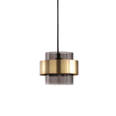 Goloden Metal Shade Pendant Nordic Restaurant Cylinder Lid Form 1-Head Hanging Lamp with Glass Shade