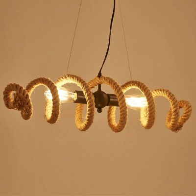 Industrial Style Black Island Pendant Spiral Design Rope LED 2-Light Island Light for Dining Room