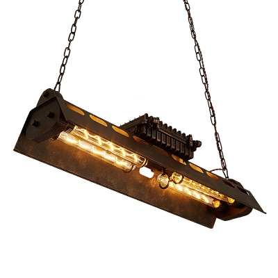 Industrial Style Linear Island Lighting 4-Bulb 31 Inchs Length Metal Suspension Pendant Light for Bar in Rust