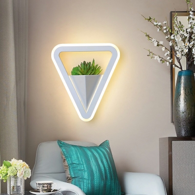 LED Triangle Shape Wall Mount Lamp 8.5 Inchs Wide Acrylic Shade Contemporary Plant Sconces for Living in White