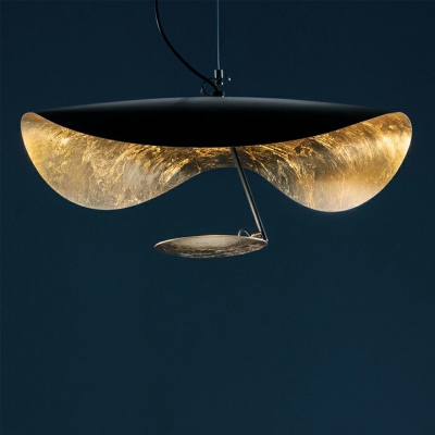 Metal Hammered Lotus Leaf Drop Pendant Creative Postmodern LED Black Hanging Light Fixture