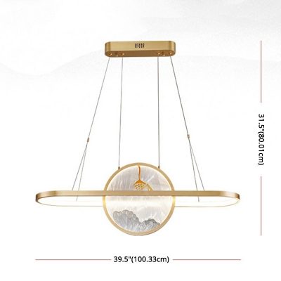 Metal Round Suspension Lighting Simple LED 31.5 Inchs Height Golden Island Lamp in Natural Light for Restaurant
