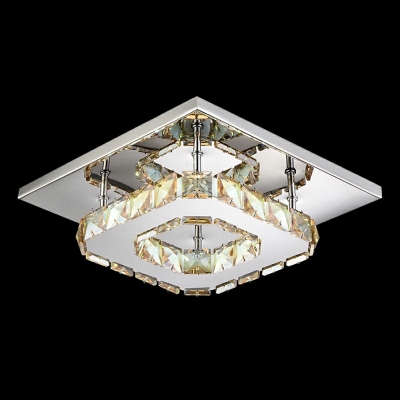 Modern Bedroom Close To Ceiling Lighting Crystal Square LED Ceiling Light in Chrome