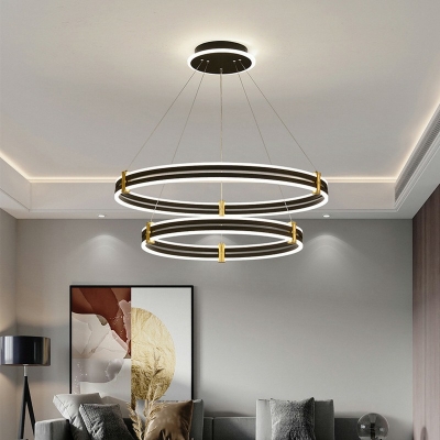 Modern Minimalist Pendant Lamp Aluminum Ring LED Circle Chandelier for Living Room