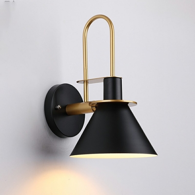Nordic Iron Shade Wall Sconce Flared Shaped Macaron Colour 1-Head 12.5 Inchs Height Wall Lantern with Arc Arm