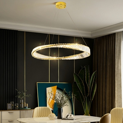 Nordic Style Ring Stainless Steel Crystal Chandelier 1/2 Tiers Dining Room Chandelier