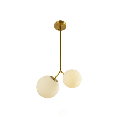 Opaline Glass Ball Pendant Light Kit Simple 2 Lights Glass Suspension Lamp for Bedroom