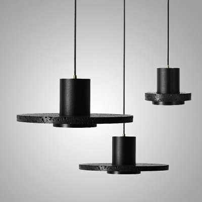 Round Macaron Shade Pendant Nordic Bedroom Iron 1-Light Hanging Lamp in Black