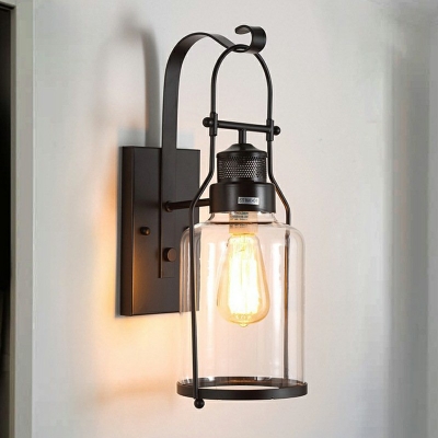 Rustic Loft Style Industrial Metal with Clear Glass Lantern Wall Sconce 17.5 Inchs Height