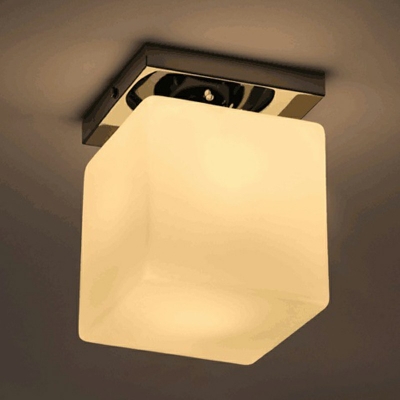 Simple LED Flush Mount Ceiling Lighting Fixture Glass Cube Flushmount Light in White