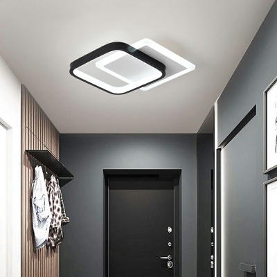 Simplicity Linear Design Semi-Flushmount Light Modern Geometric Black-White Arcylic LED Ceiling Light in Natural Light