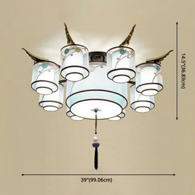 Traditional Style Sky Blue Flush Mount Ceiling Light Vintage Cylindrical with Tassel Knot Living Room