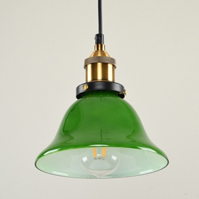 Vintage Green Bell Shade Single Light Pendant Light in Industrial Style for Warehouse Bar Garage