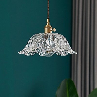 Vintage Hanging Light with Textured Glass Shade Single Light Pendant Lamp in Clear with 79 Inchs Height Adjustable Cord