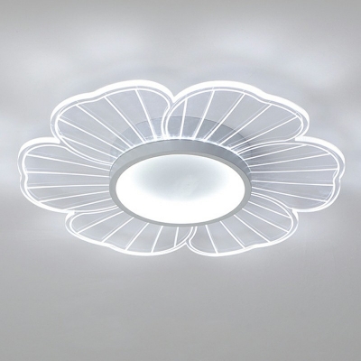 White Flower Shape Minimalist LED Ceiling Light with Acrylic Shade Living Room Flush Mount Lighting