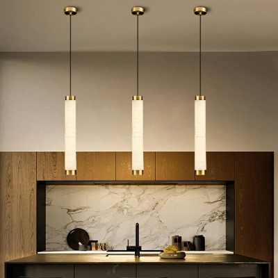 White Stone Pendant Metal Single Bulb Dining Room Hanging Light with 71 Inchs Height Adjustable Cord