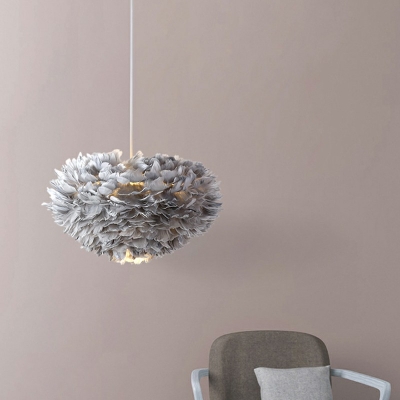 Ball Bedroom Pendulum Light Feather Romantic Nordic Pendant Lighting with 39.5 Inchs Height Adjustable Cord