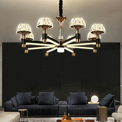 Black Dining Room Ceiling Chandelier Modernist LED Pendant Lamp with Barrel Crystal Shade
