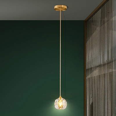 Clear Crystal Globe Pendant Light Modernist LED Hanging Light Fixture for Stairs in Brass