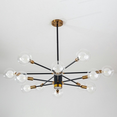 Clear Glass Globe Ceiling Chandelier Modernism 12 Bulbs Black Pendant Light with Sputnik Design