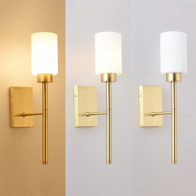 Contemporary Sconce Lights 19.5 Inchs Height Golden Arm Wall Light for Bedroom with White Glass Shade