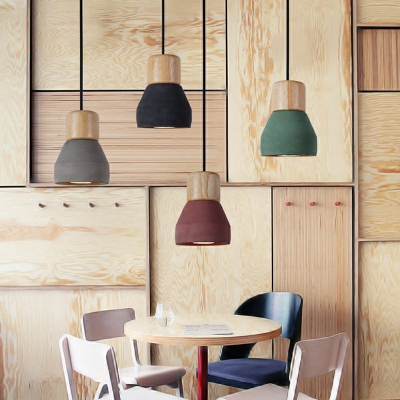Contemporary Style Single Head Cement & Wood Pendant Lamp Hanging Lights for Coffee Shop