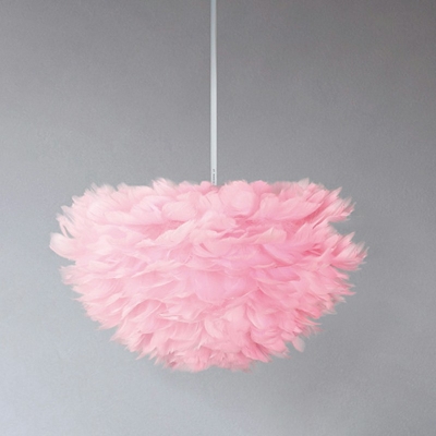 Feather Sphere Nordic Style Round Pendant Lamp Feather Bedroom Hanging Chandelier with 39.5 Inchs Height Adjustable Cord