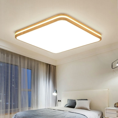 Geometric LED Flush Mount Light Asian Style Wooden Acrylic 2 Inchs Height Ceiling Lamp for Bedroom