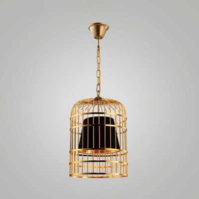 Metal Trapezoid Shade Pendant Lighting Restaurant Warehouse One Light Industrial Hanging Light with Gold Birdcage