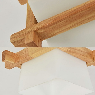 Modern Solid Wood Milky White Glass Lampshade Semi-Ceiling Lamp Square Shape Flush Hallway Lighting