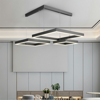 Multi Light Pendant Adjustable Height Squar LED Pendant Light Aluminum Hoops Chandelier for Dining Room Kitchen Restaurant
