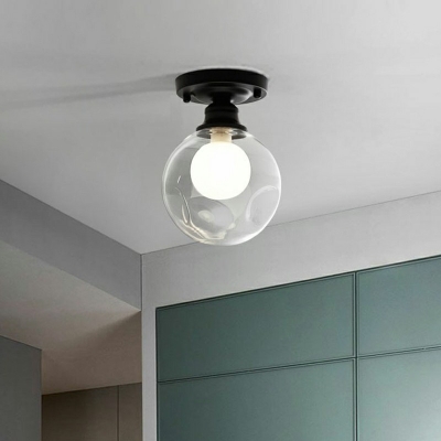Simplicity Ceiling Light with 1 Bi-Bulb Glass Globe Shade Black Flush Mount Ceiling Fixture 6 Inchs Wide for Hallway